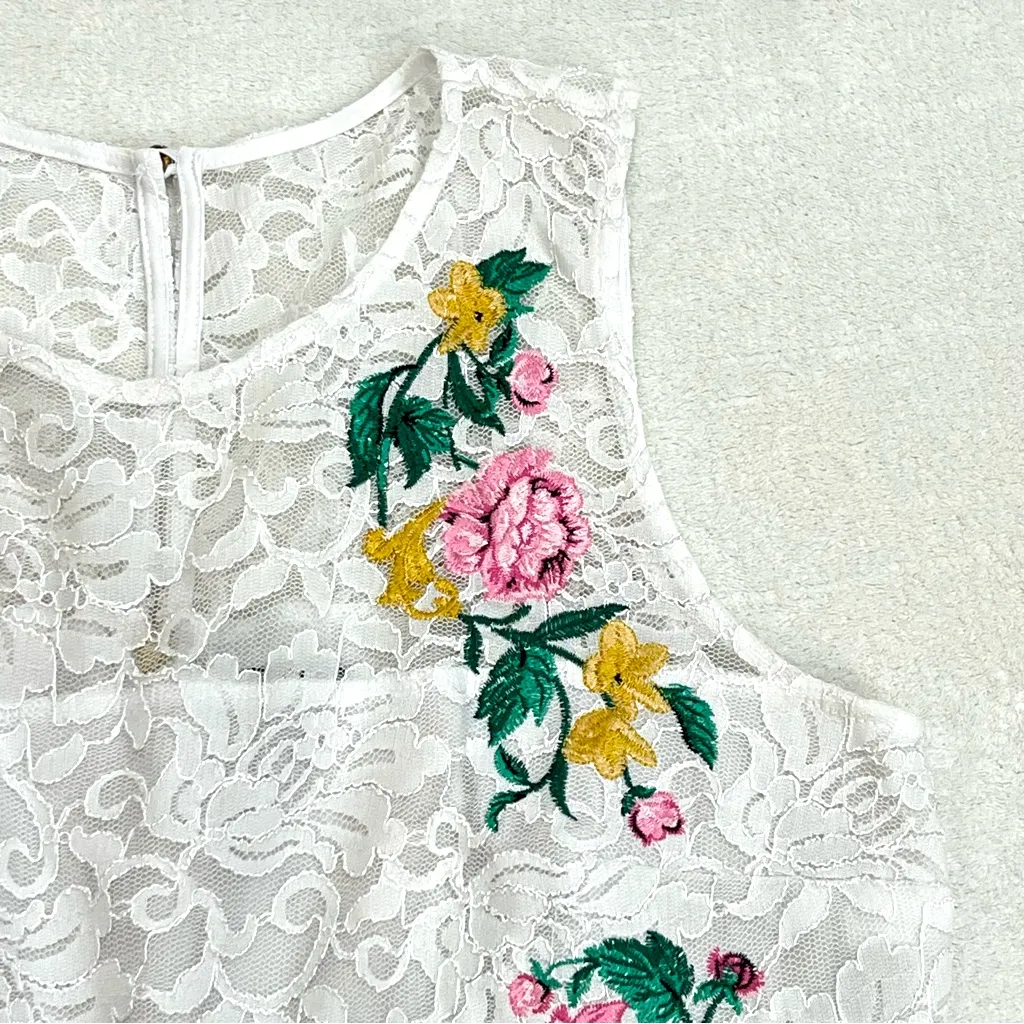 Thalia Sodi White Floral Embroidered Sleeveless Lace Dress Size Large - Image 13