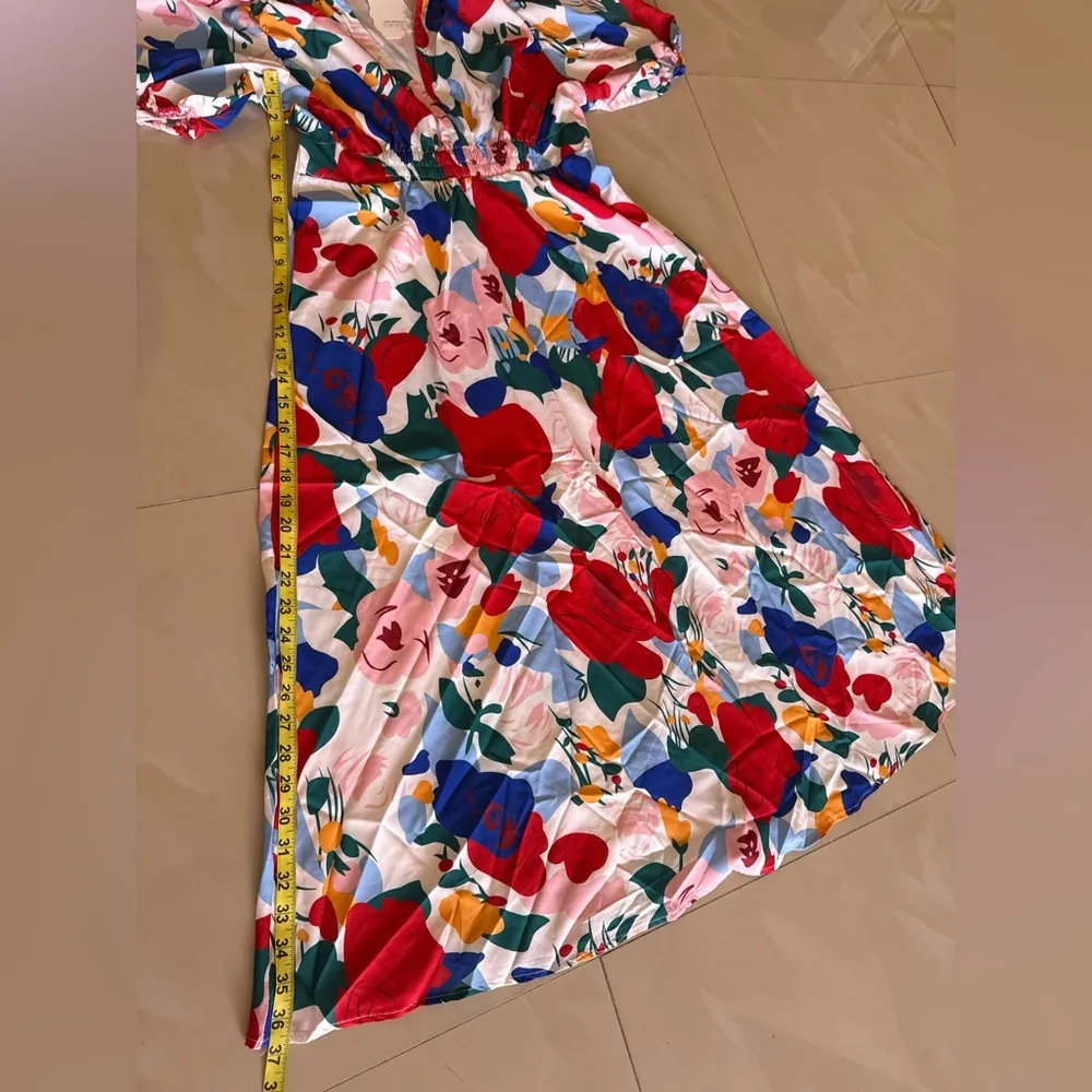 Classic & Best Love The Date Floral Midi Dress Puff Sleeve Size 4XL Summer Red - Image 7