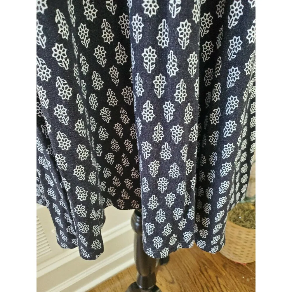 Max Edition Women Blue Floral Rayon Round Neck Short Sleeve Knee Length Dress S - Image 4