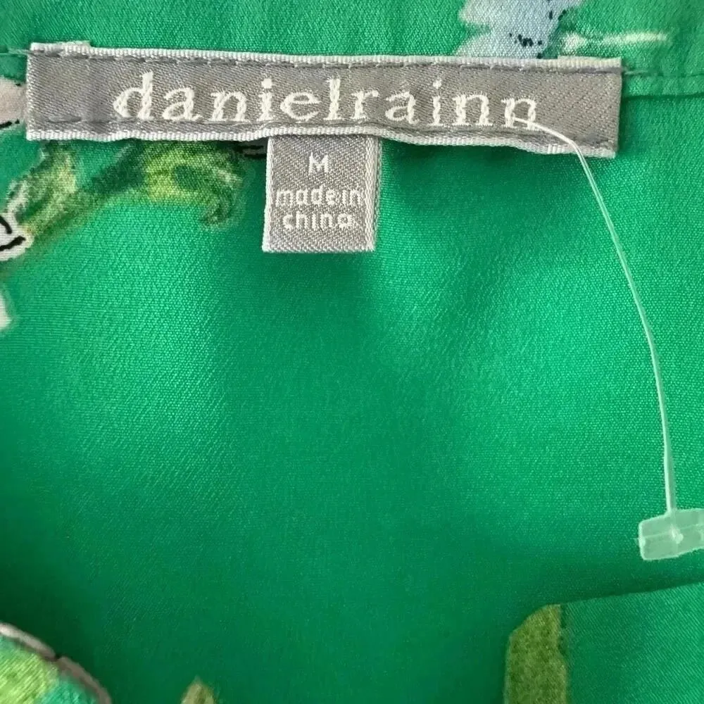 Anthropologie Daniel Rain Green Floral Print 3/4 Sleeve Tie Dress SZ M #2194 - Image 7