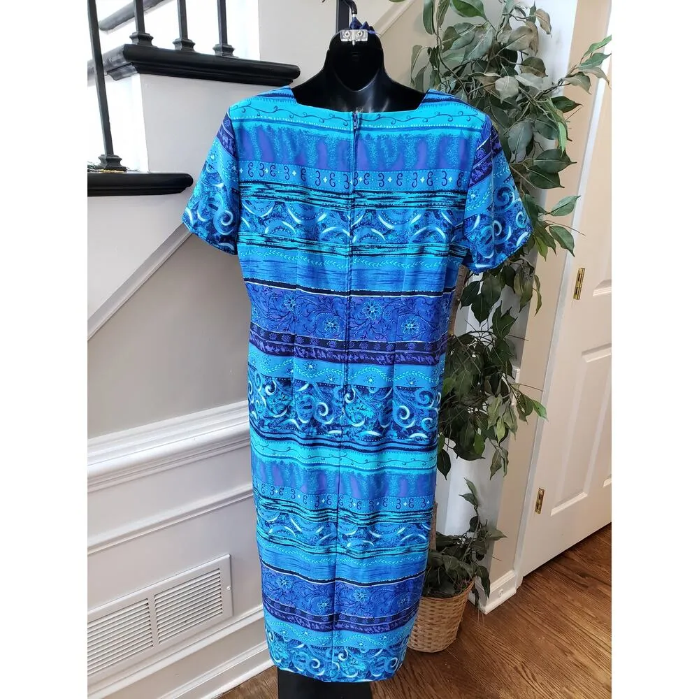 Sag Harbor Dress Women 10P Blue Multicolor Midi Shift Petite Casual Boho Size 2 - Image 6