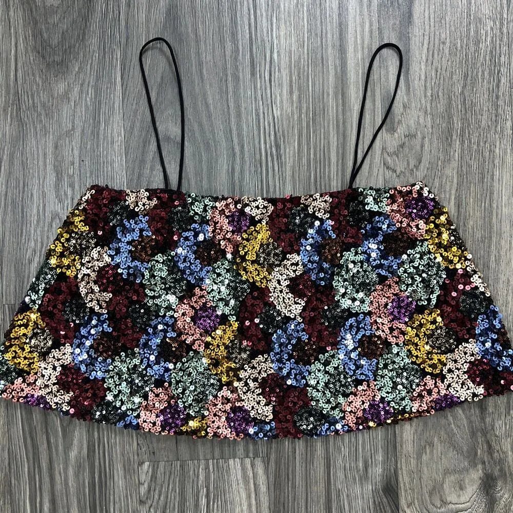 Defining Moment Black Multi Color Sequin Cami Tank Top Size Medium - Image 2