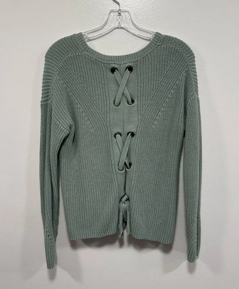 Lucky brand  lace up tieback sweater! Teal/ Robins egg blue women’s size small! - Image 4