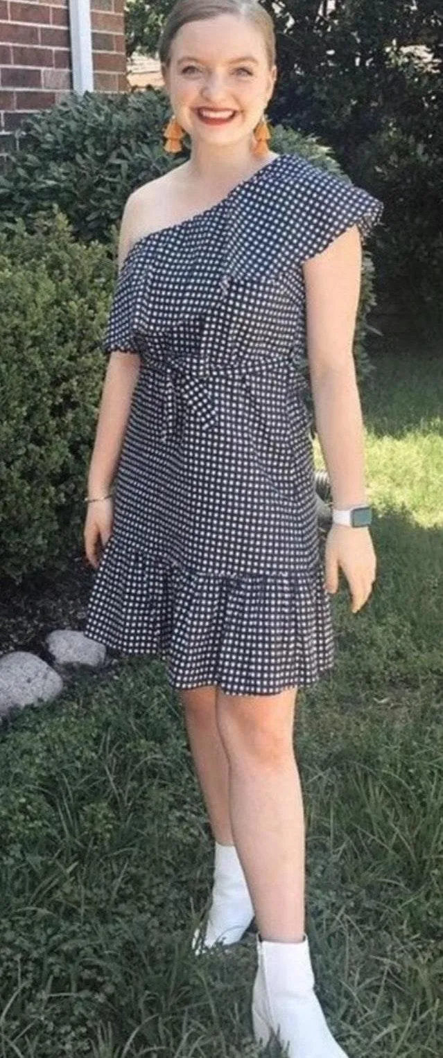 e Shoulder Gingham Check Dress - Image 5