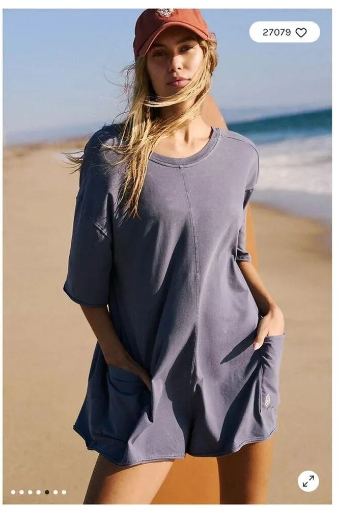 Free People Hot Shot Tee Romper Blue Indigo MEDIUM - Image 6