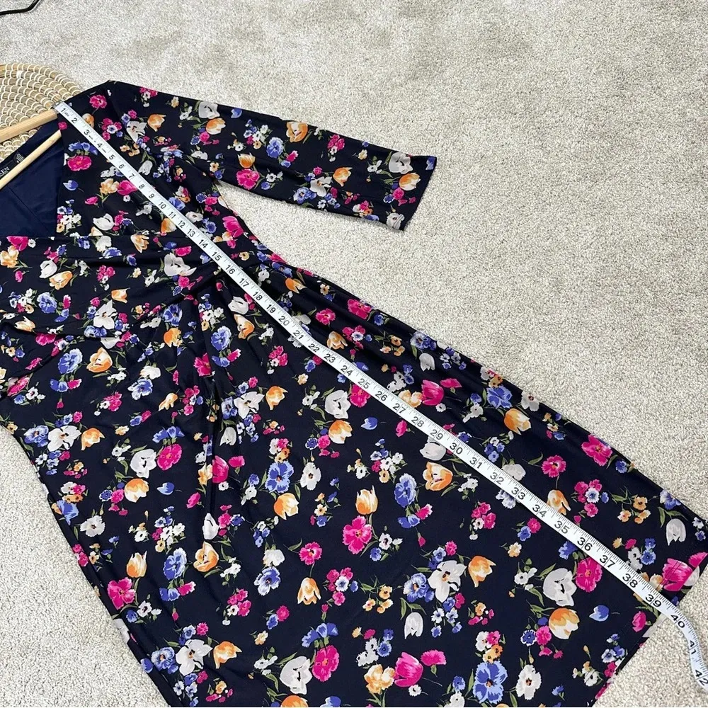 Lauren Ralph Lauren Cleora Front Twisted Floral Jersey Surplice Dress Navy 12 - Image 17