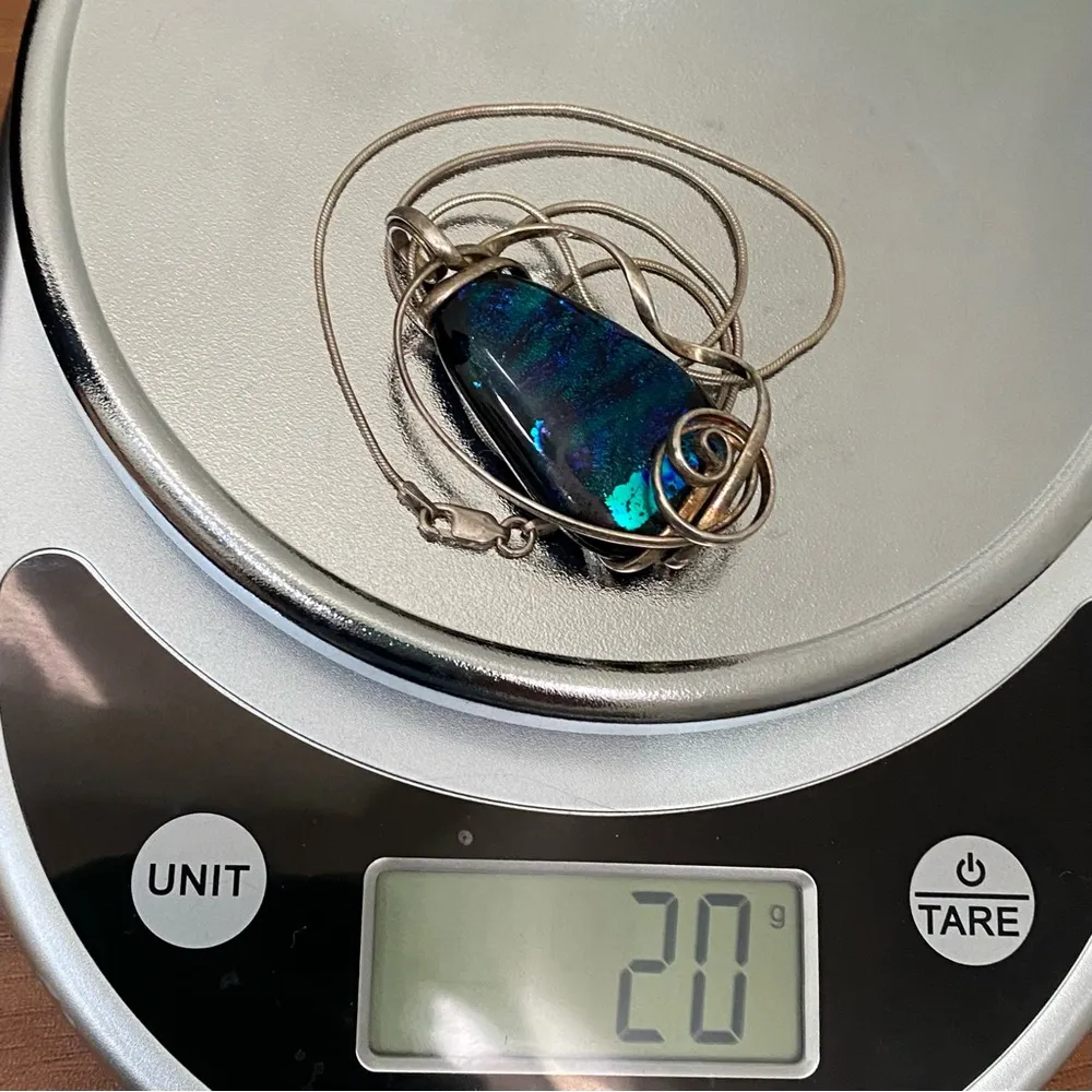 Unique Vintage Blue Foiled Dichroic Glass Wire Wrapped Pendant 925 Necklace 20g. - Image 13