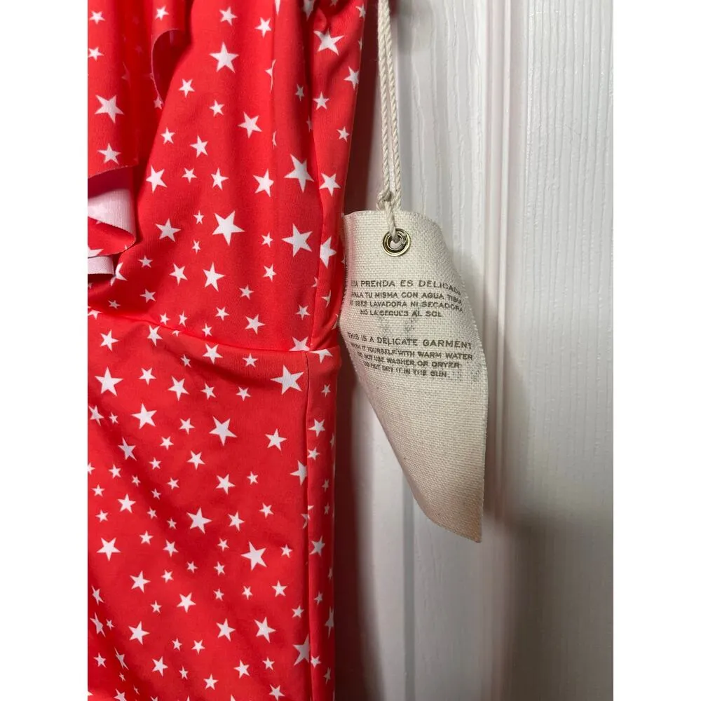 NEW VerdeLimon Swimwear One Piece Swimsuit Size Small Stars Ruffles Red - Image 8