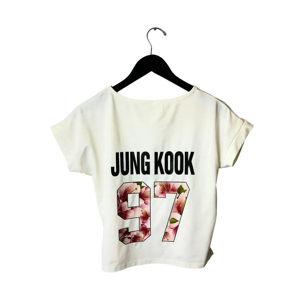 BTS Jung Kook Graphic Tee Womens White Medium M T Shirt Top Short Sleeve Cotton - Image 3