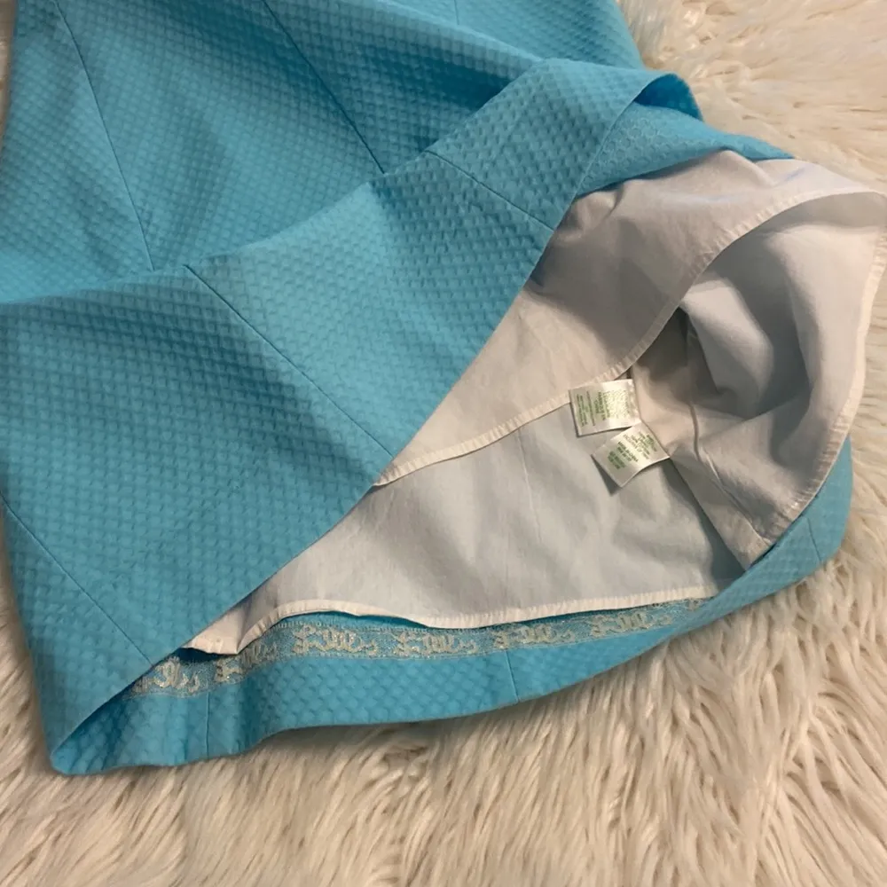 Lilly Pulitzer Dress size 8 color white and aqua blue so beautiful length 34” - Image 7