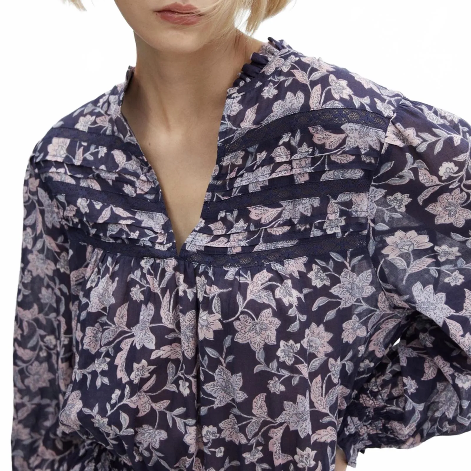 Mango Cotton Long Sleeve Floral Ruffled Dress Jimena Purple NWT Size 4/Small - Image 4