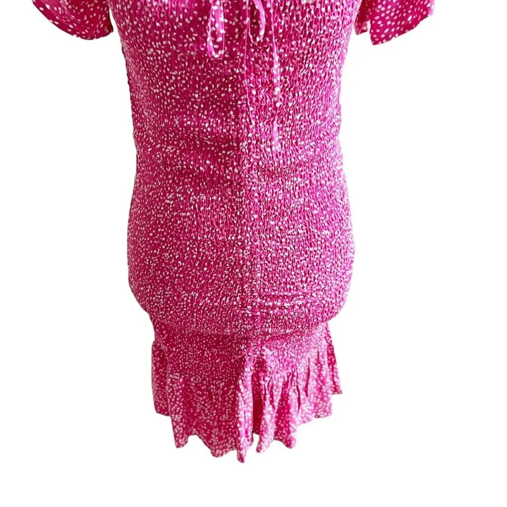 Japna Polka Dot Hot Pink Stretch Mini Dress Size Small Ruched Barbie - Image 6