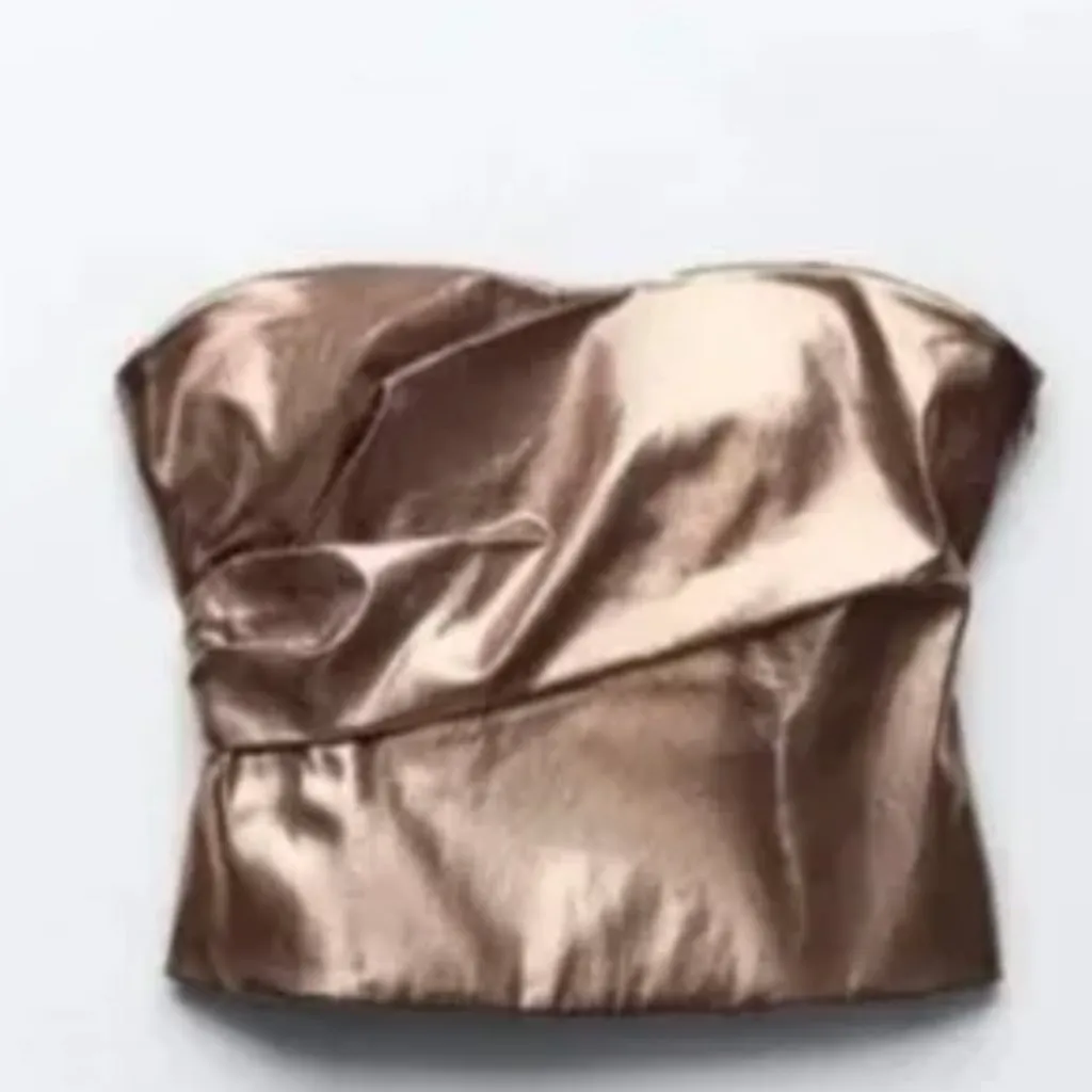 NWOT ZARA Bronze Gold Metallic Strapless Top Bloggers Fav - Image 4