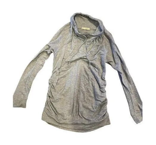 Femme Maternity Cowl Neck Drawstring Heathered Blue Pullover Top Side Ruching Size undefined - Image 1