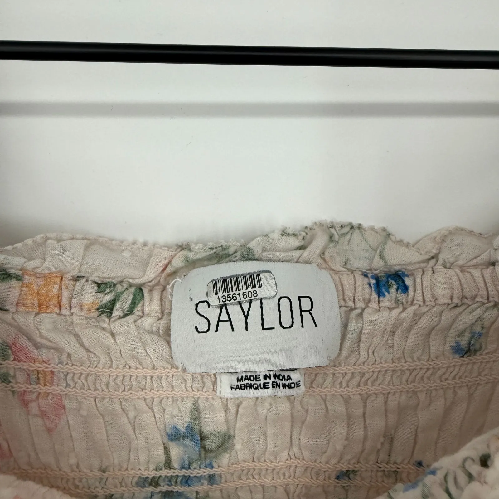 Saylor Clover Blouse‎ Top Womens XS Multicolor Floral Cotton Smocked Scoop Neck - Image 2