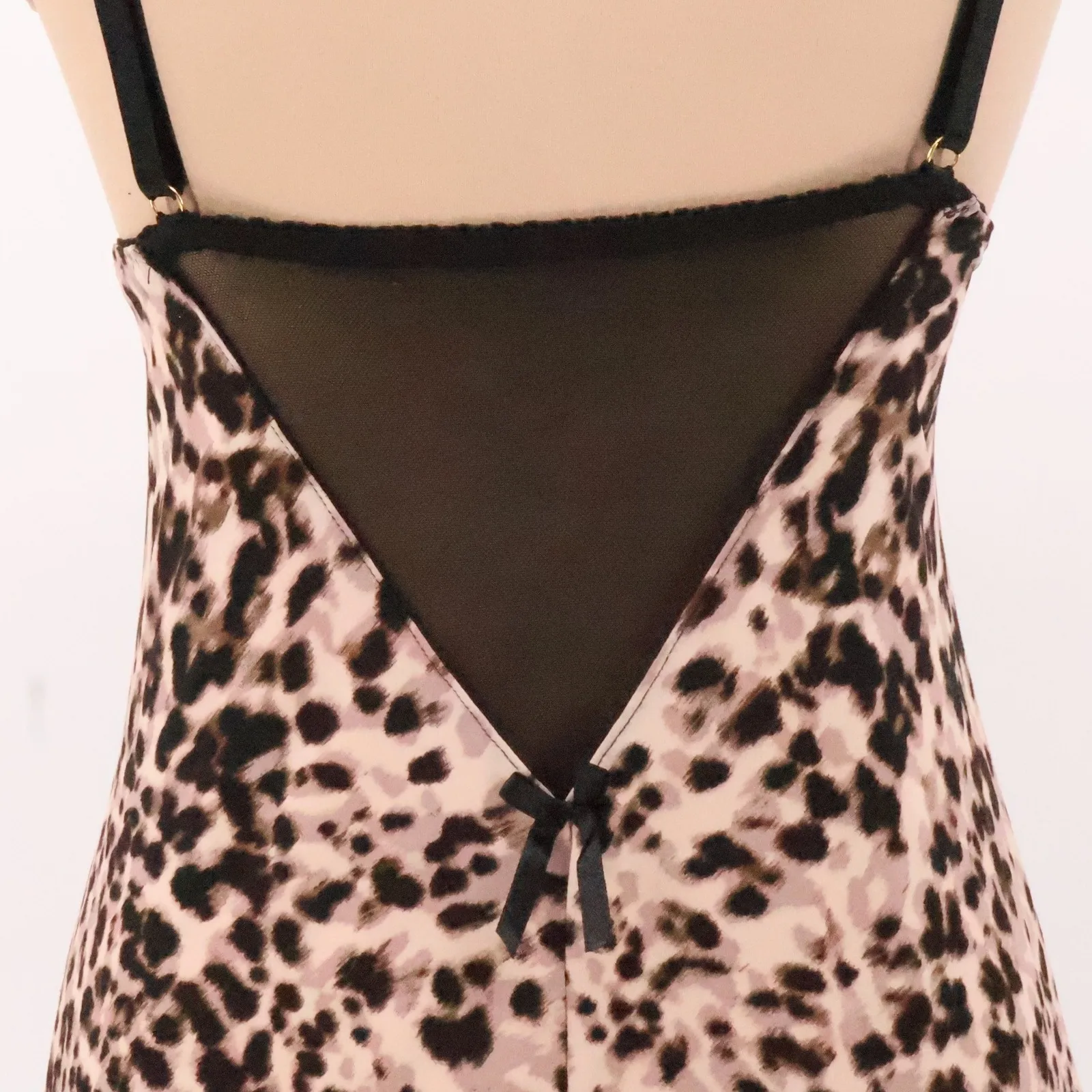 Leopard Babydoll Y2K Slip Dress Womens Chemise Lingerie Bows Coquette Size S - Image 9