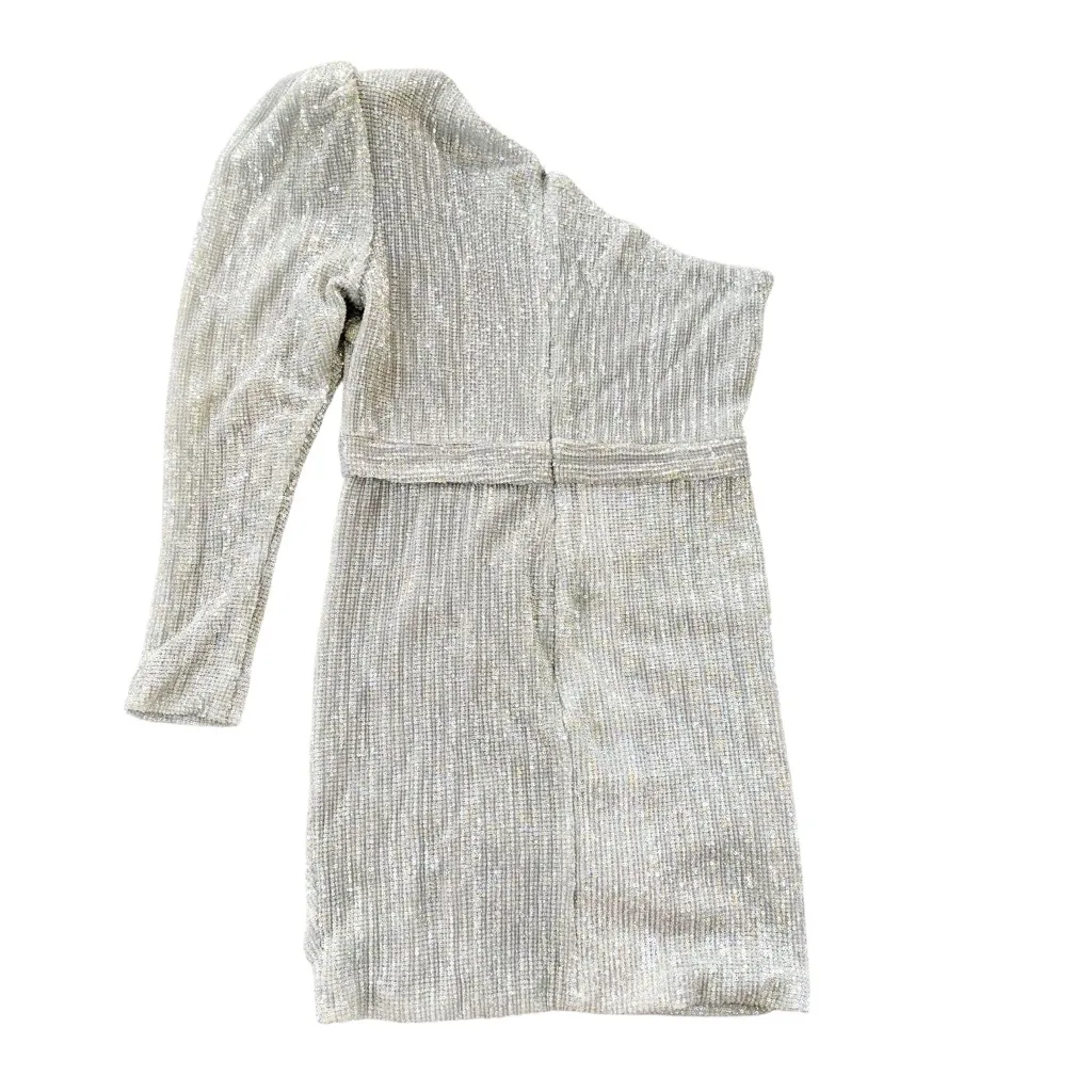 NWT Lavish Alice Structured One Shoulder Sequin Mini Dress In Silver Size 8 - Image 6