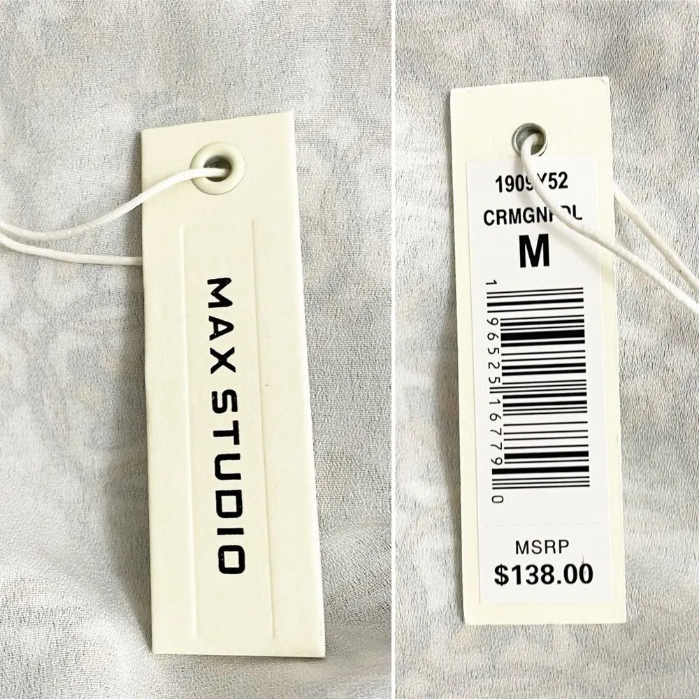 NWT Max Studio Tiered A-Line Flutter Sleeve Dress Cream Green Floral Size Medium - Image 12