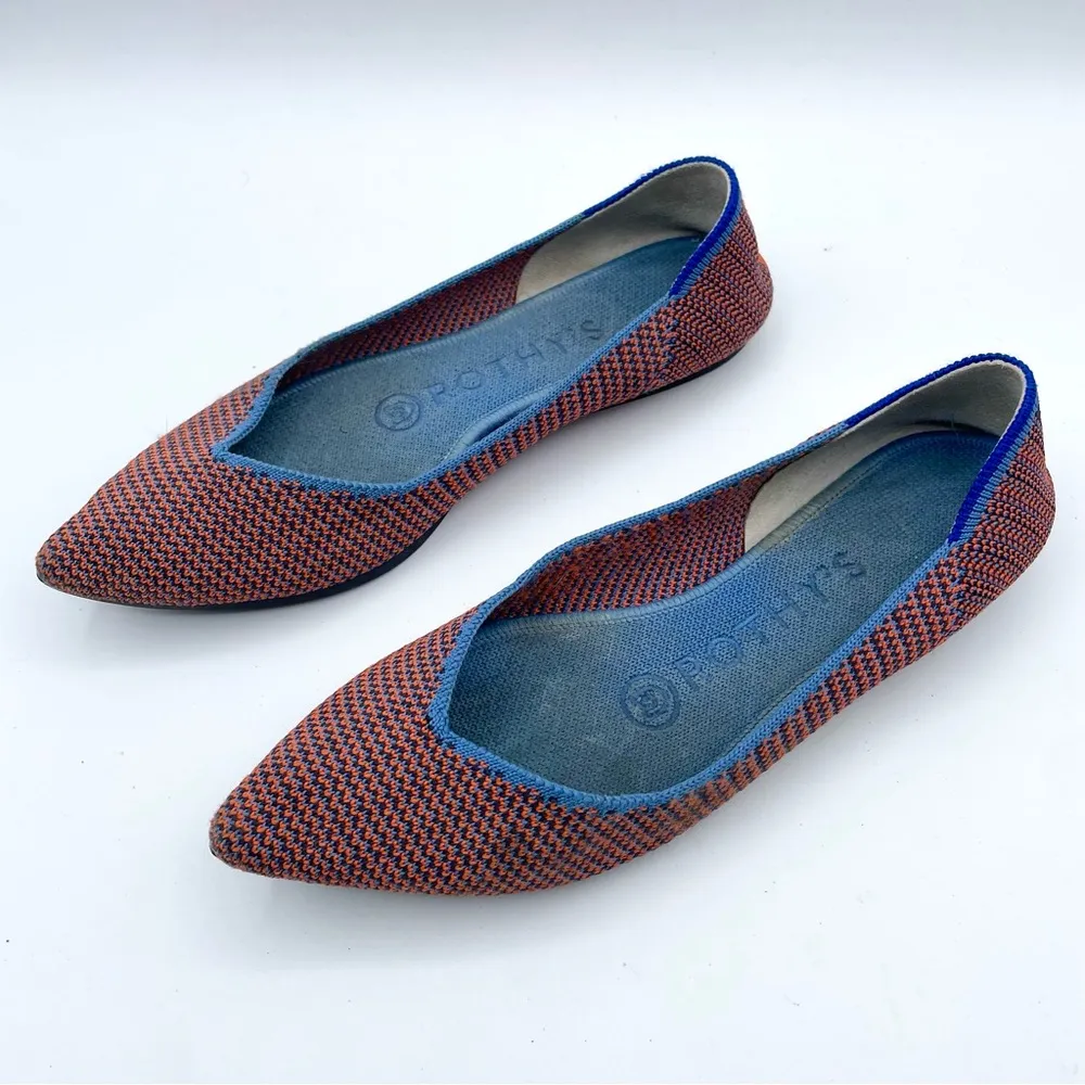 Rothy’s The Point Flat Tangerine Tripe Stitch Blue Orange Woven Ballet Retired 5 - Image 5