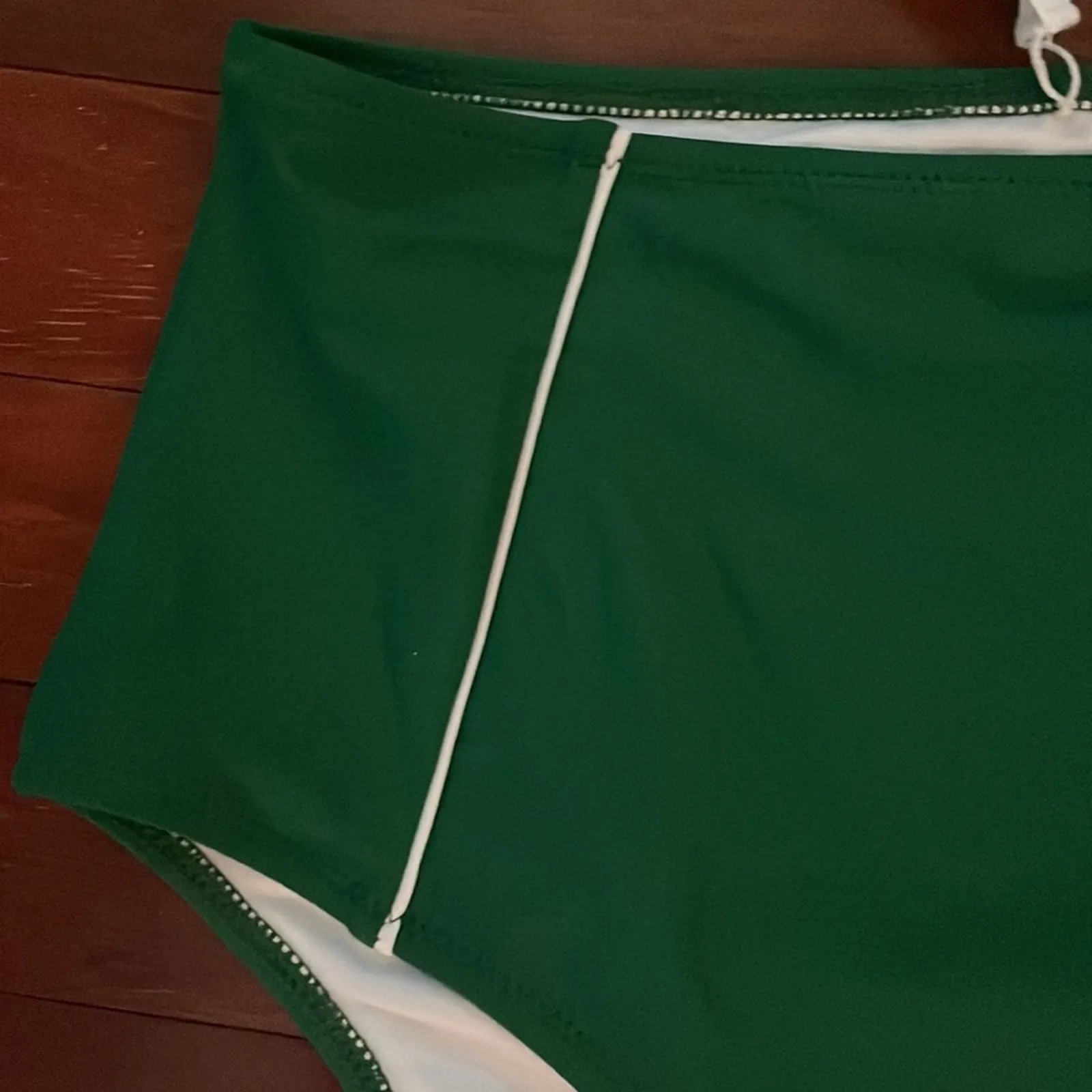 NEW Cupshe High Waist Dark Green White Piping Bikini Bottom Preppy Taylor Swift - Image 3