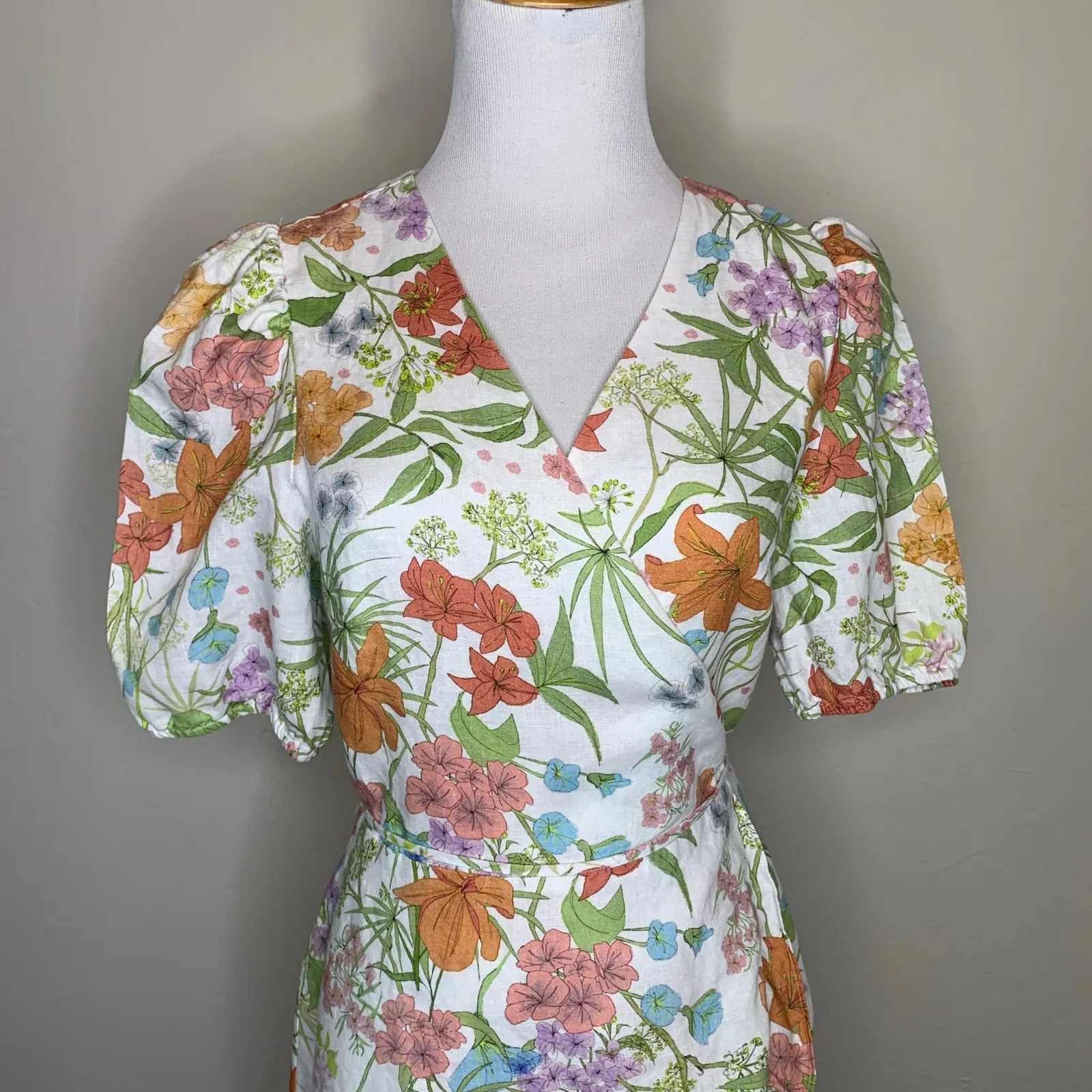 & Other Stories Floral Linen Wrap Dress Sz 38 US 6 - Image 7