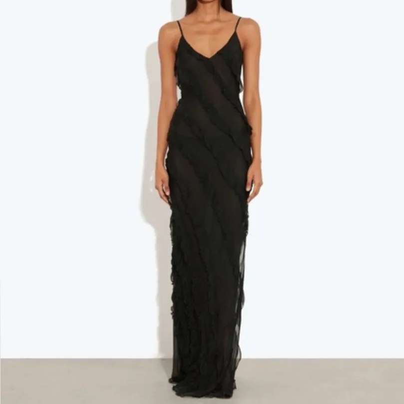 Rat and Boa Black Silk Ruffle Selena Dress Size: M - Image 2