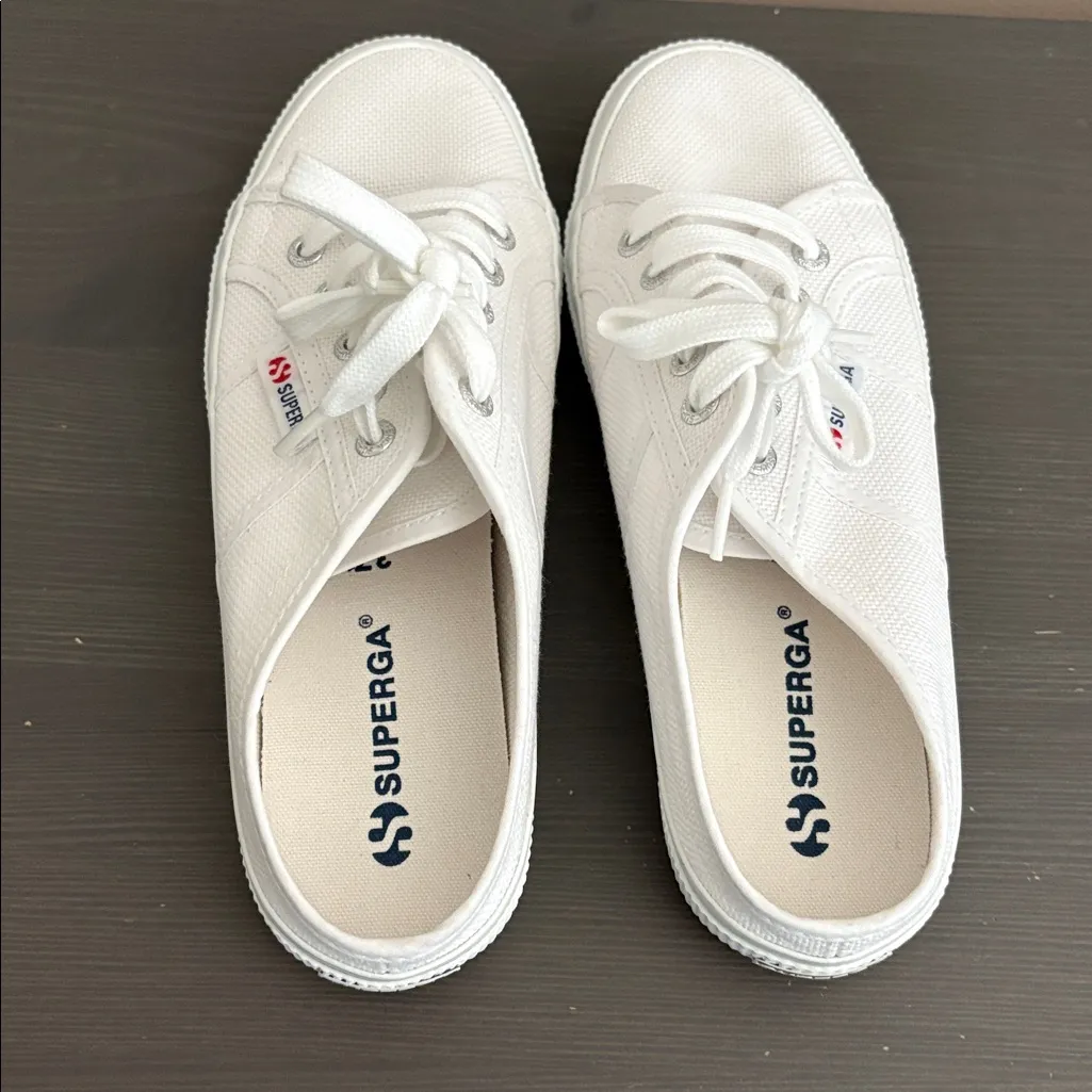 Superga canvas mule sneakers Backless Slip on lace up white EU 37.5/7 - Image 7