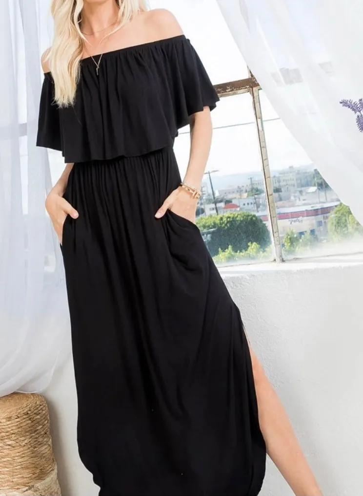 Sweet Lovely by Jen navy/white stripe off shoulder maxi dress Blue Size M - Image 1