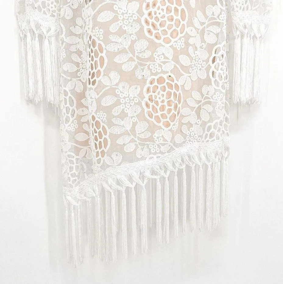 Bronx and Banco Rhinestone Studded Floral Lace Fringe Tassel Asymmetrical Dress - Image 8