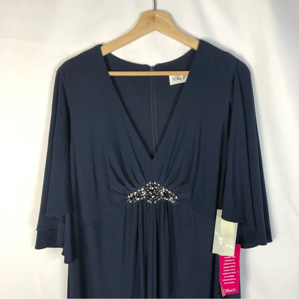 Eliza J Navy Blue Embellished Short Sleeve Formal Maxi Gown 18 - Image 4