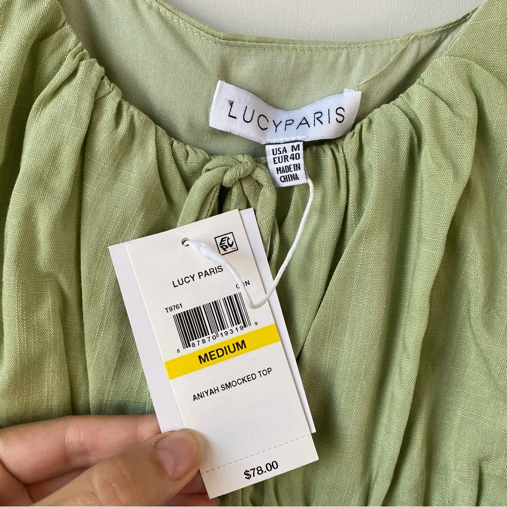 Lucy Paris Aniyah Smocked‎ Top Sage Green M - Image 3