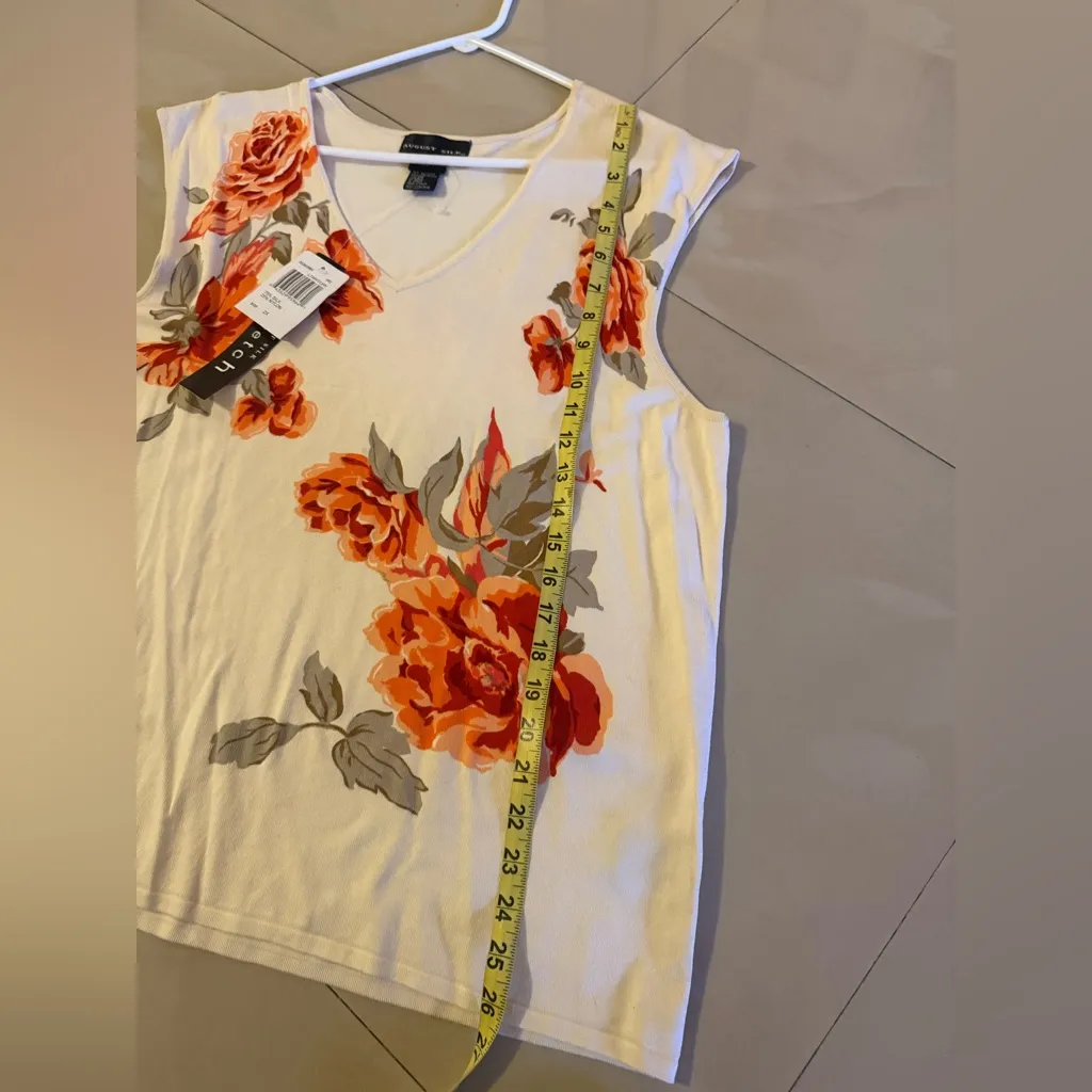 2X August Silk Sweater Top Silk Blend Plus 2X Beige  Floral Colorful Knit Top - Image 7
