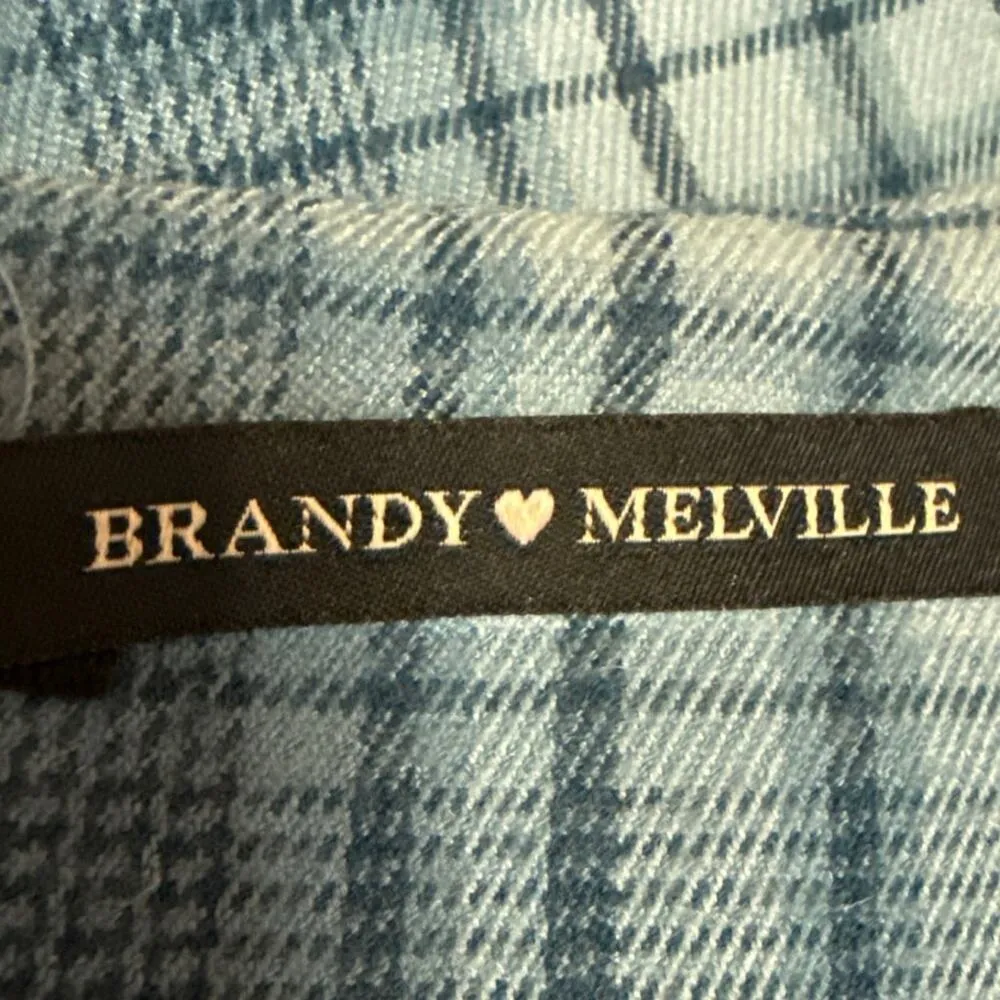 Brandy Melville Cara Blue Checkered Plaid Zipper Mini Straight Pencil Skirt Sz 0 - Image 4