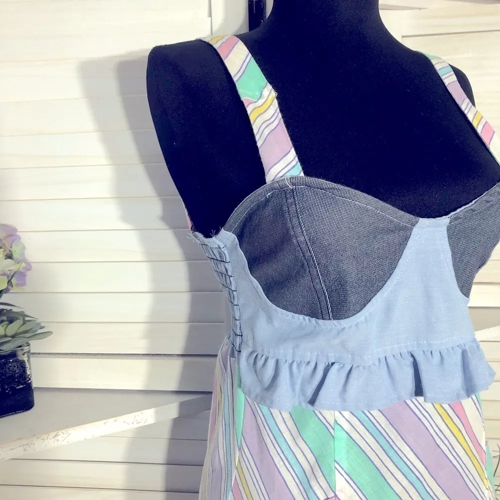 Urban Renewal Vintage Striped Pastel Babydoll Tunic Blouse XS Blue - Image 7