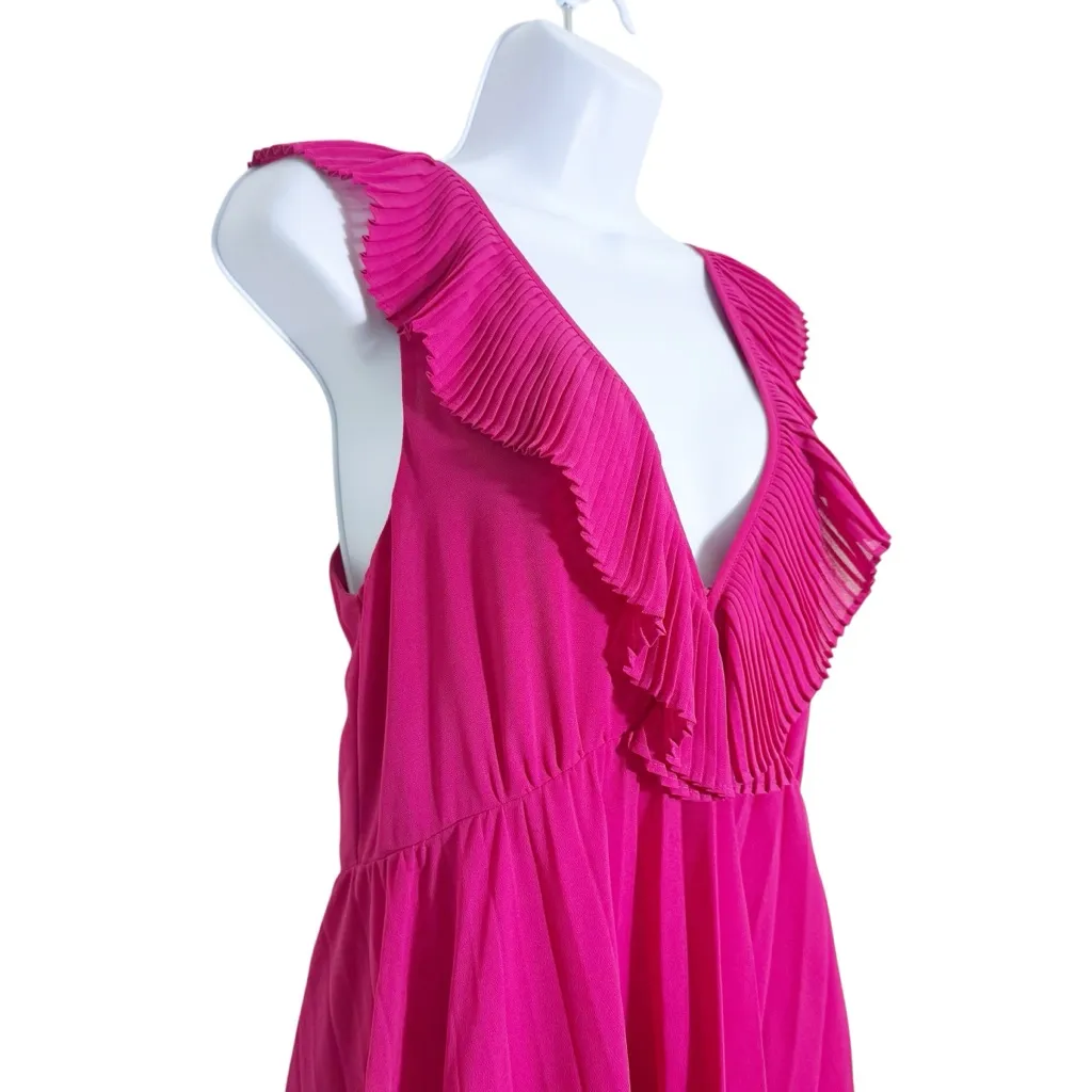 Zara Pink Pleated Ruffle V-Neck Flowy Dress Size M - Image 5