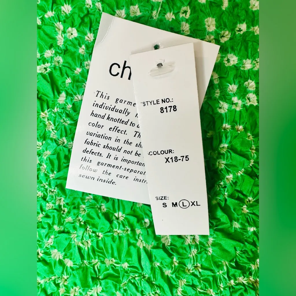 Green Silk Smocked Ruffled Top With Rhinestones Size Large Made In India Nwt - Image 9