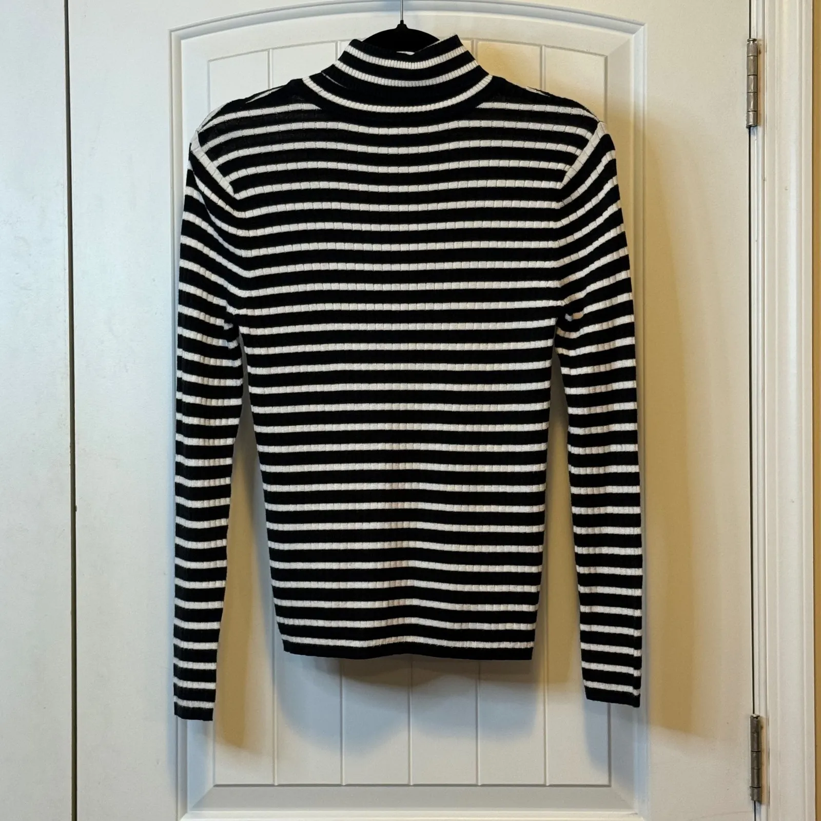 Talbots Petites Black and White Striped Ribbed Turtleneck Stretchy Fitted MP #‎ - Image 2