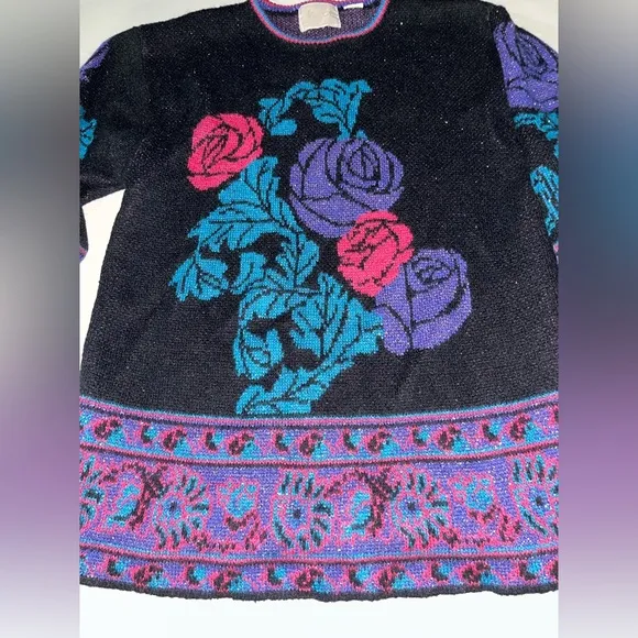 Vintage Expressly for Joyce Metallic Shimmery Floral Acrylic Sweater Multiple Size XL - Image 1