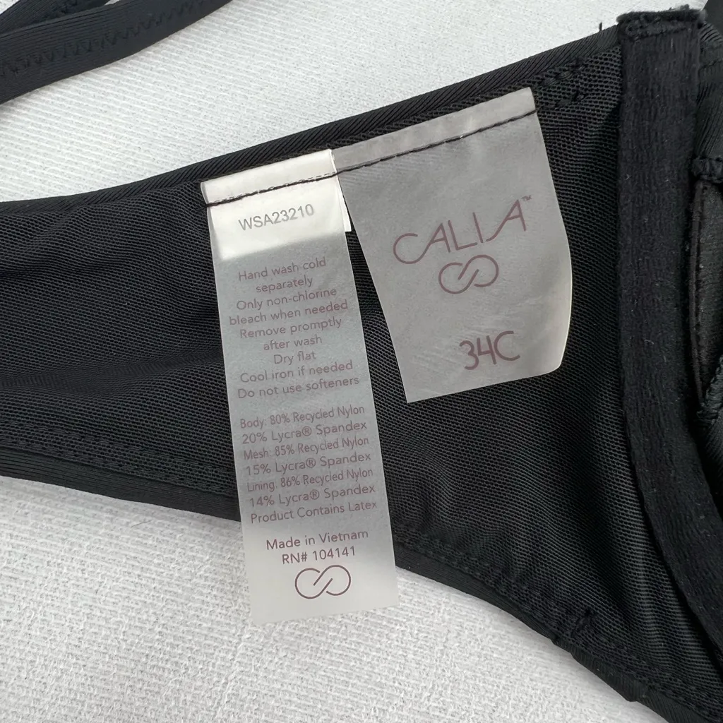 Calia Women's Pleated Panel Underwire Bikini Top Pure Black 34C Size undefined - Image 6