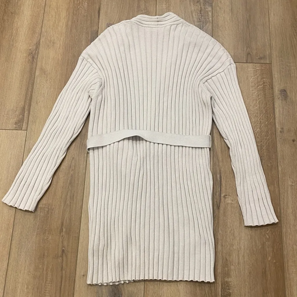 🌟MAX MARA🌟 LEISURE COTTON RIBBED LONG BELTED CARDIGAN BEIGE SZ L - Image 8