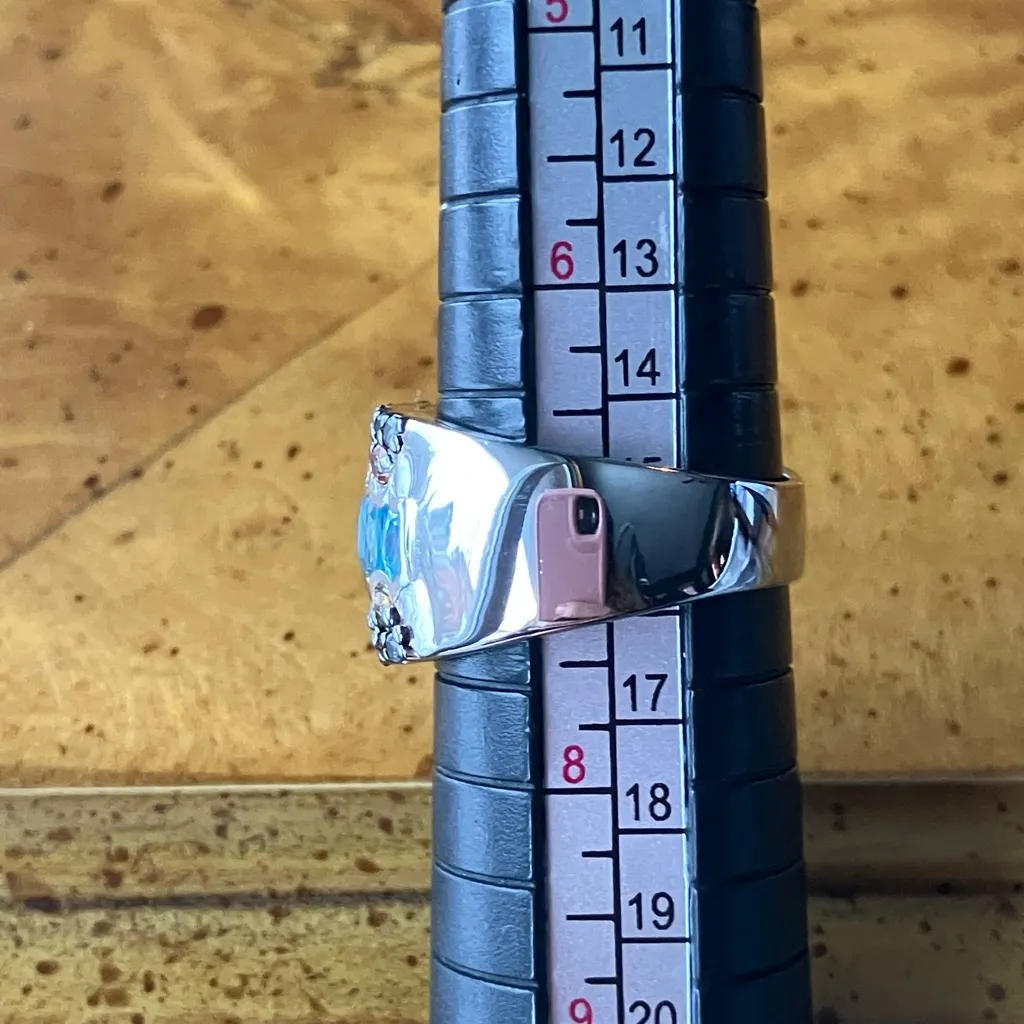 Blue Zircon Multicolor Sapphire Art Deco Ring Size 7 - Image 9