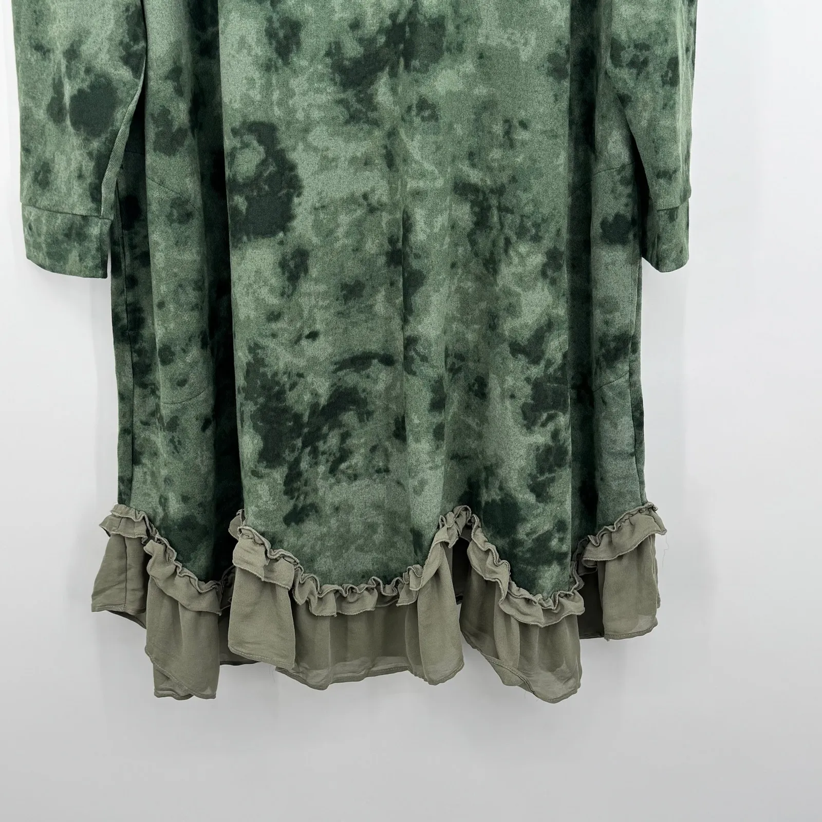 Logo Lori Goldstein dress womens 3X tiered ruffle hem tie dye knit stretch green - Image 3