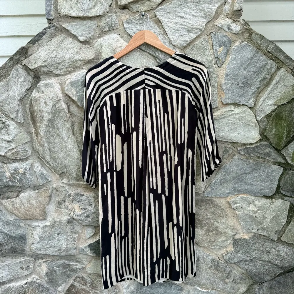 NOA NOA Silk Blend Striped Floral Pleated Shift Dress Black Size XS - Image 6