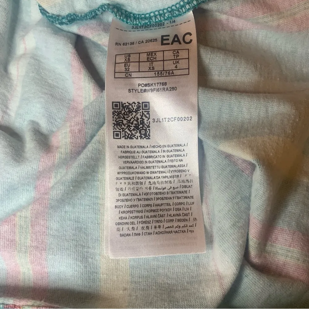 Guess  T-shirt Crop Top Short Sleeve Tee Colorful Green Striped Size XS - Image 6