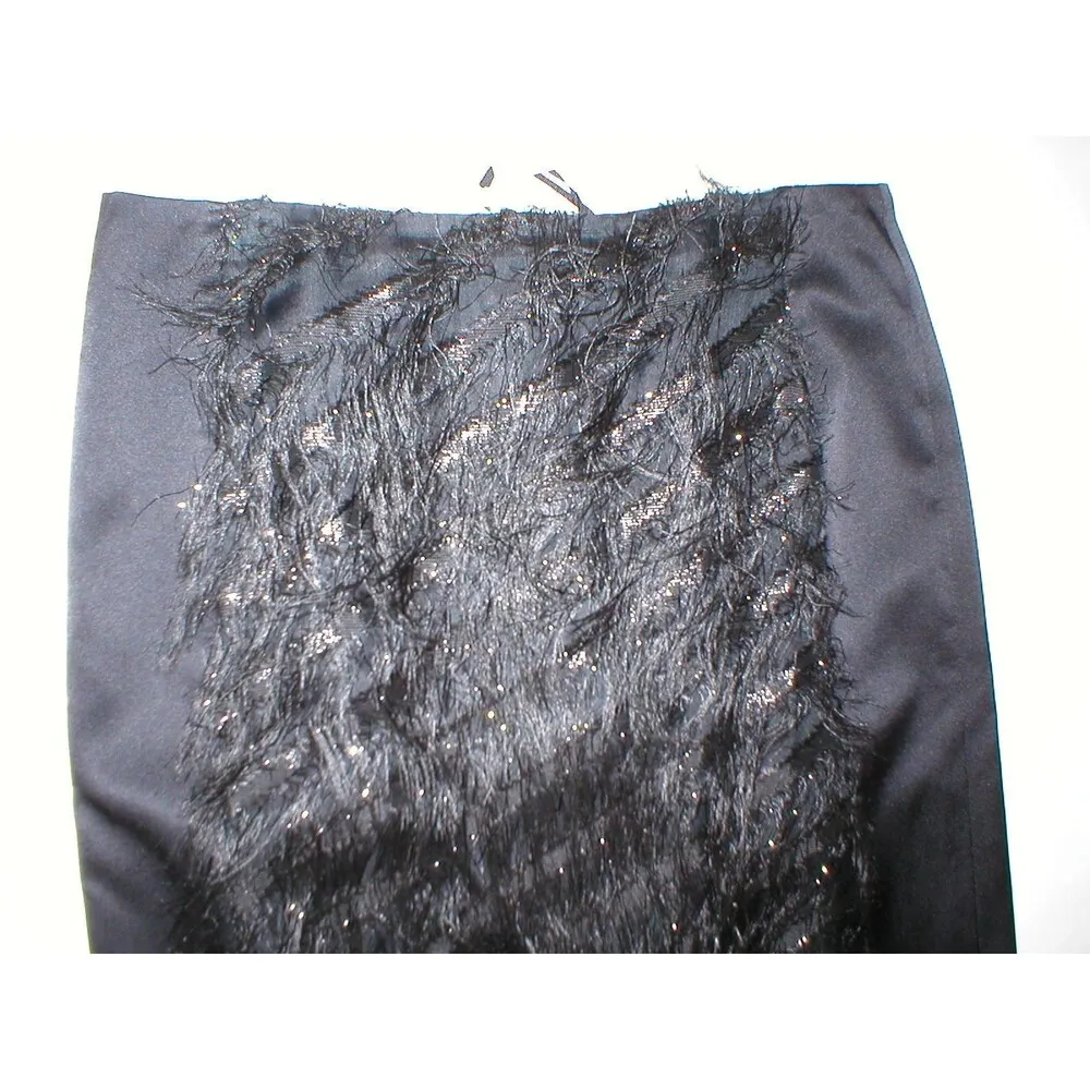 New NWT $498 Womens Black Silk Fringe Skirt Worth NY 8 York Metallic Silver - Image 6