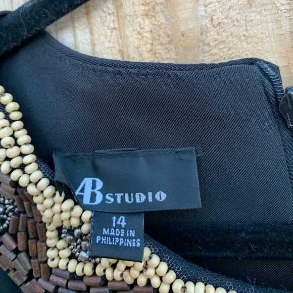AB Studio Size 14 Woman's  Wooden‎ Beaded Sleeveless Dress Black Brown - Image 2