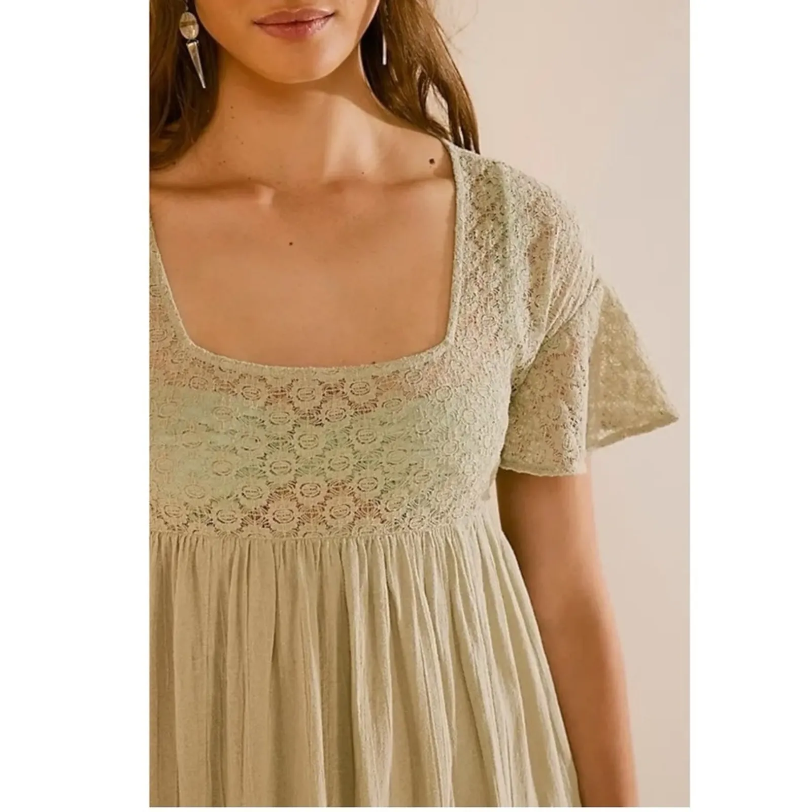 Free People Ethereal Bohemian Bring The Romance Midi Maxi Dress Stone Moss Large - Image 3
