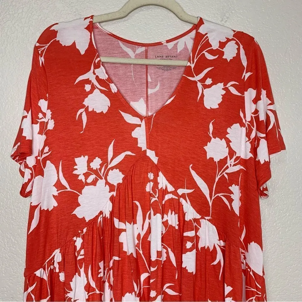 NWOT Lane Bryant Women’s Coral Floral Baby Doll Swing Tee - Image 3