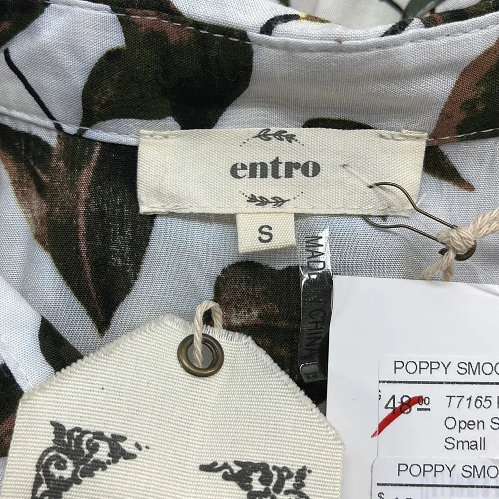 Entro NWT Off White Lemon Print Button Down Open Shoulder Ruffle Top - Image 8