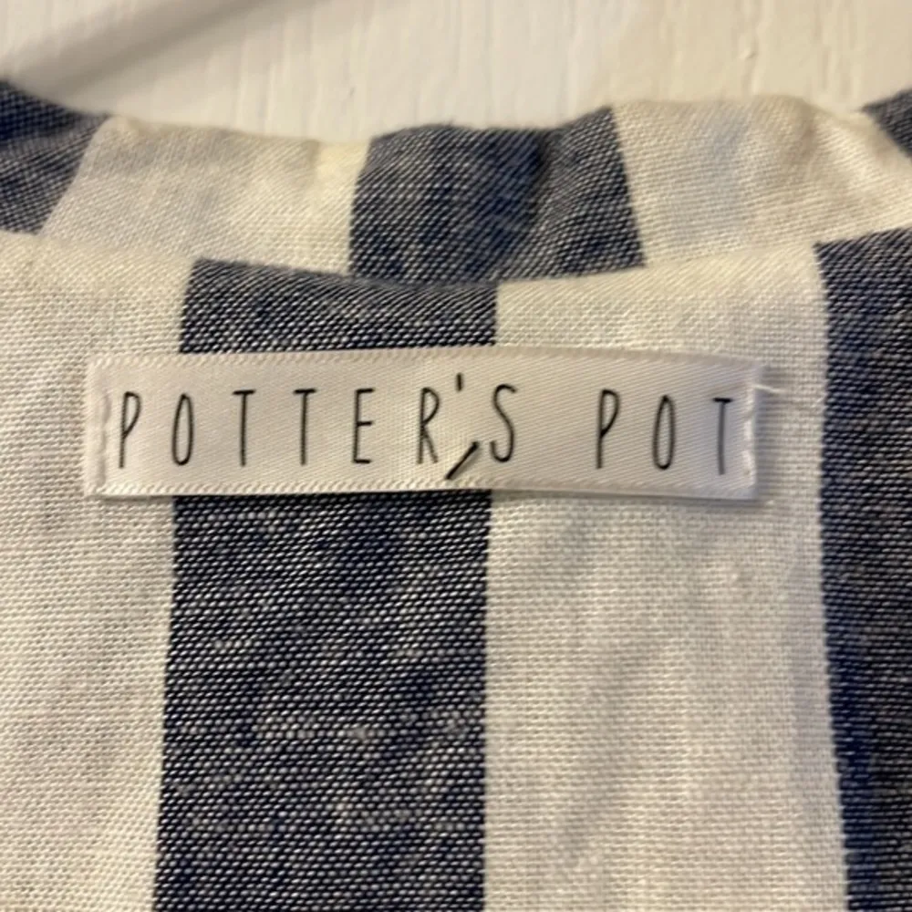 Potter's Pot Blue Cream Striped Linen Blazer Size Large EUC #2192 - Image 5